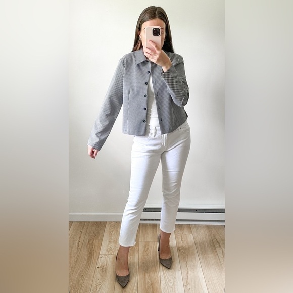 Adolfo Studio Vintage Black White Gingham Check boxy Button Up Shirt sz 10P - Picture 3 of 10